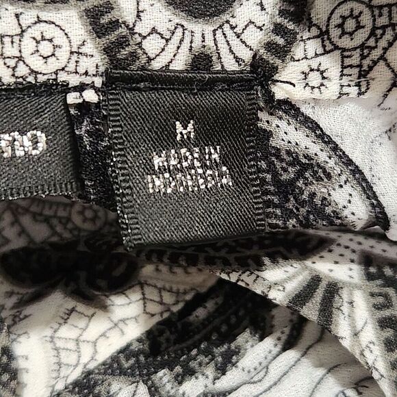 Essentials By Milano Blouse Medium Butterfly Sleeve White Black Sheer - Picture 9 of 11